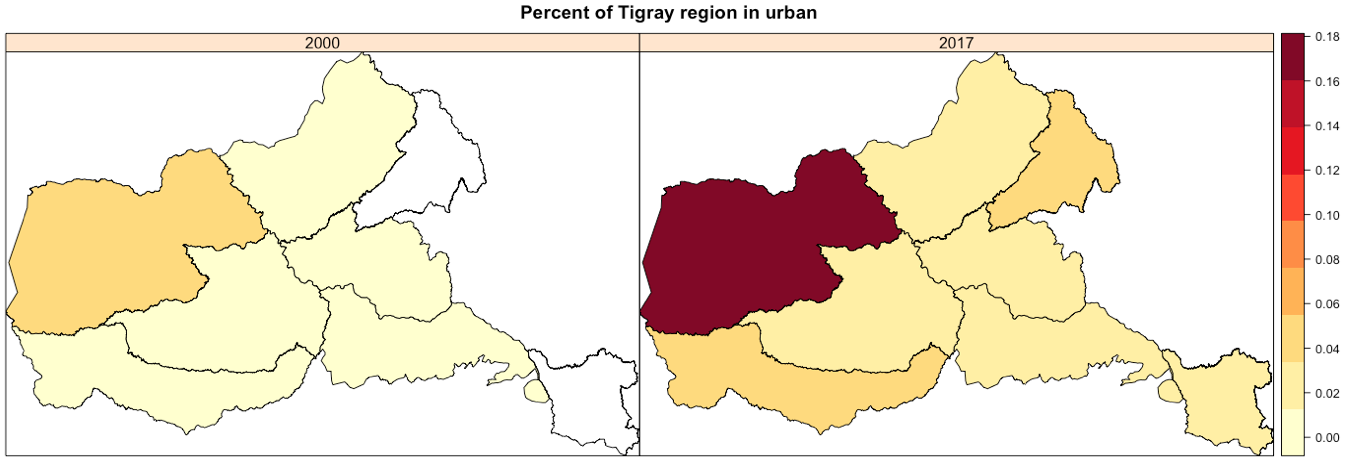 Built up changes in Tigray region