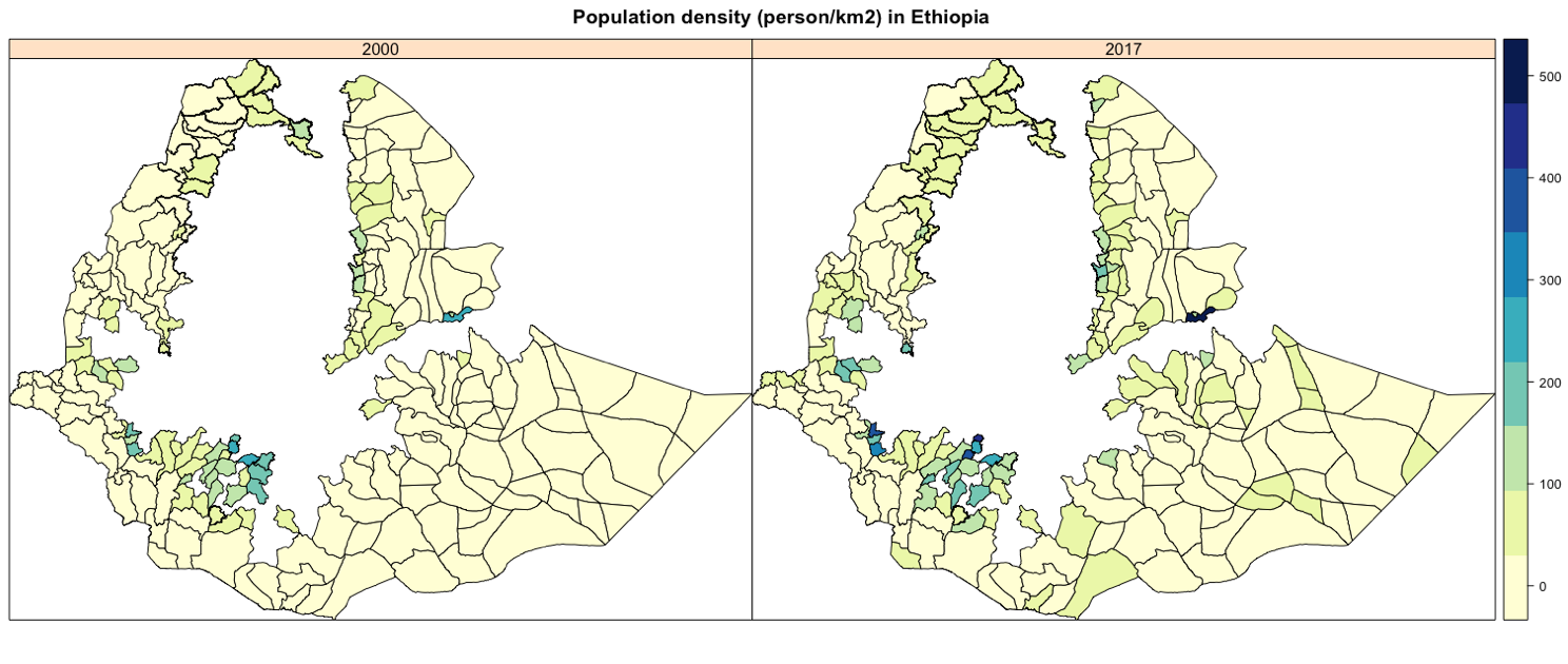 Population changes between 2000 and 2017 (person/km2) in lowland Ethiopia