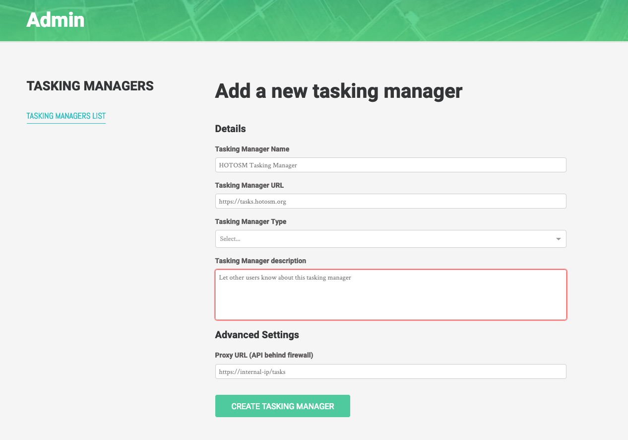 Adding a new Tasking Manager