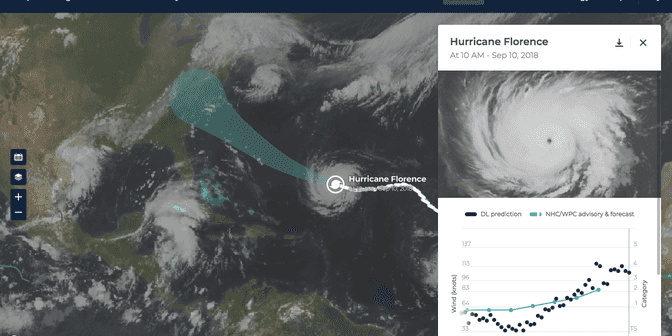 Hurricane Florence, 2018, shown in the Deep Learning-based Hurricane Intensity Estimator